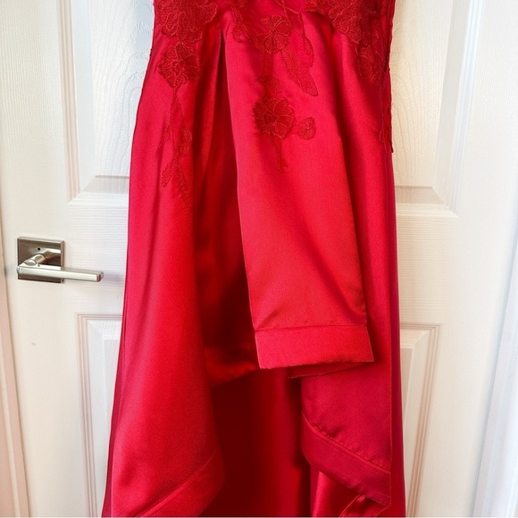 Jodi Kristopher Strapless Corset High Low Prom Dress Gown Lace Satin Red Size 7 - Picture 7 of 14